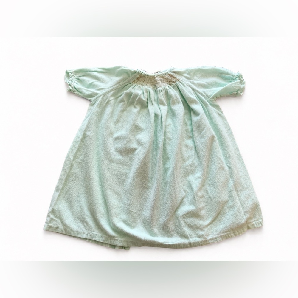 Vintage 60s Light Mint Green Smocked Flannel Baby Nightdress